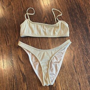 Gold sparkle triangl swimwear two piece bikini with matching fanny